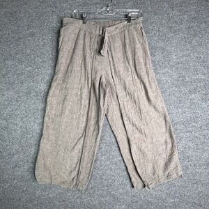 Purejill Wide Leg Cropped Pants Size Medium Beige Adjustable Waist‎ Side Slit